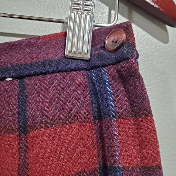 Vintage Madison Women's Wool Blend Plaid Pleated Skirt Red Blue Union Made Sz 12 - Picture 10 of 15